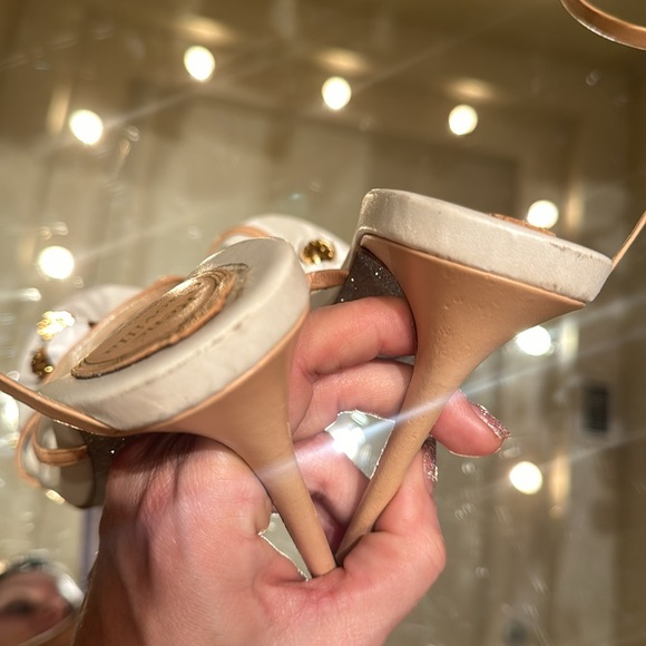 Rene Caovilla Karung Rose Gold Flower Ankle Wrap Heels - Picture 6 of 11